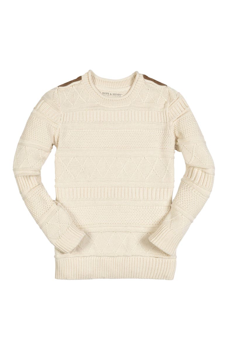 Hope & Henry Baby Boys' Organic Cable Sweater with Suede Detail, Infant, Main, color, 