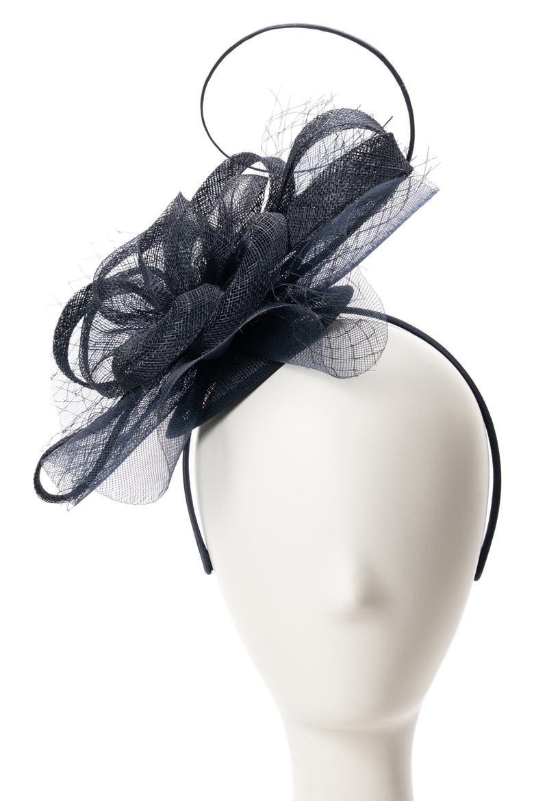 Sinamay Swirl Fascinator, Main, color, NAVY