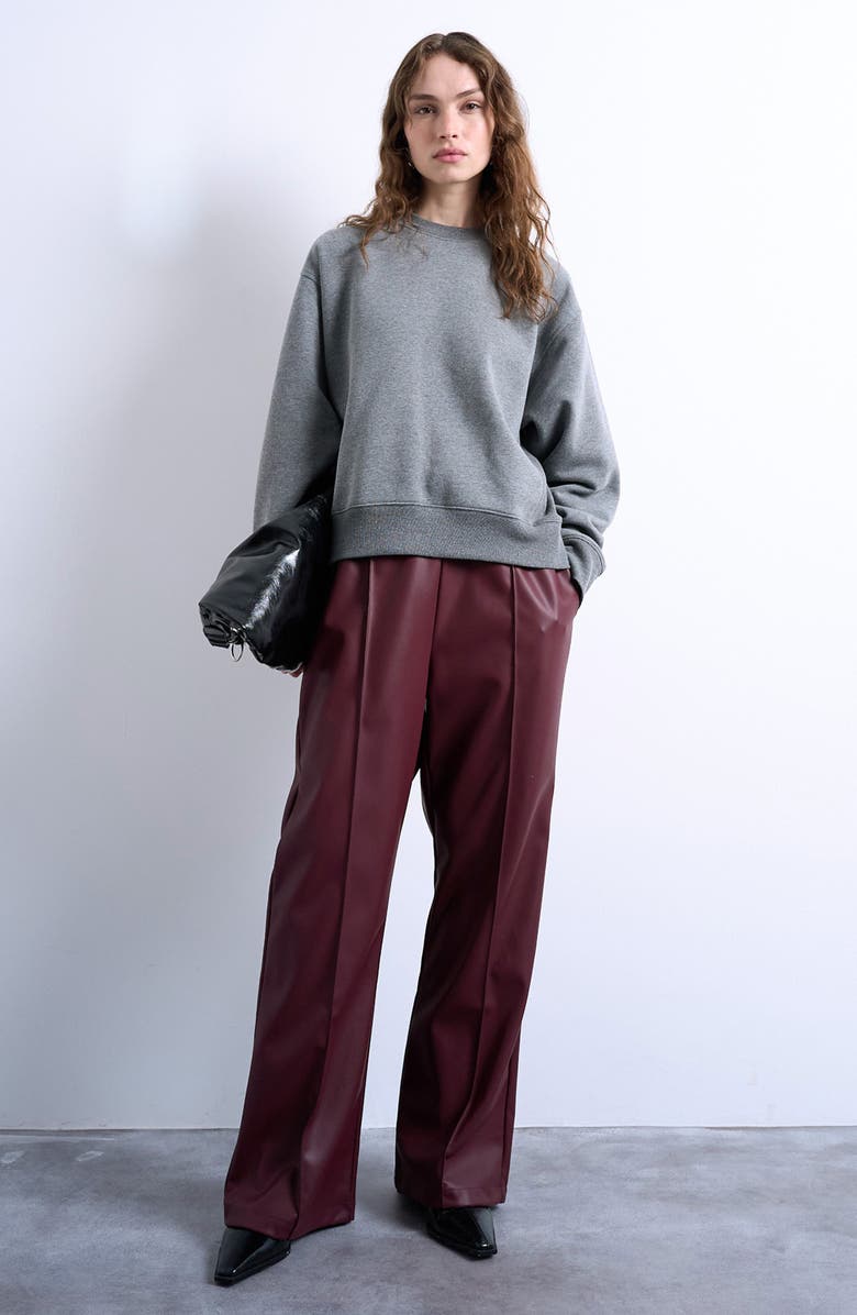 Topshop Faux Leather Wide Leg Pants, Alternate, color, Burgundy
