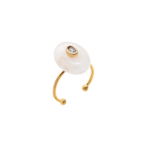 CZ Oval Bezeled Accent Bead Ring