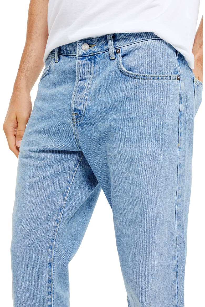 Bleach Straight Leg Raw Hem Dad Jeans, Alternate, color, BLUE