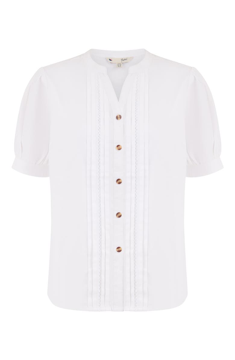 Yumi Cotton Pleated Short Sleeve Shirt, Alternate, color, White