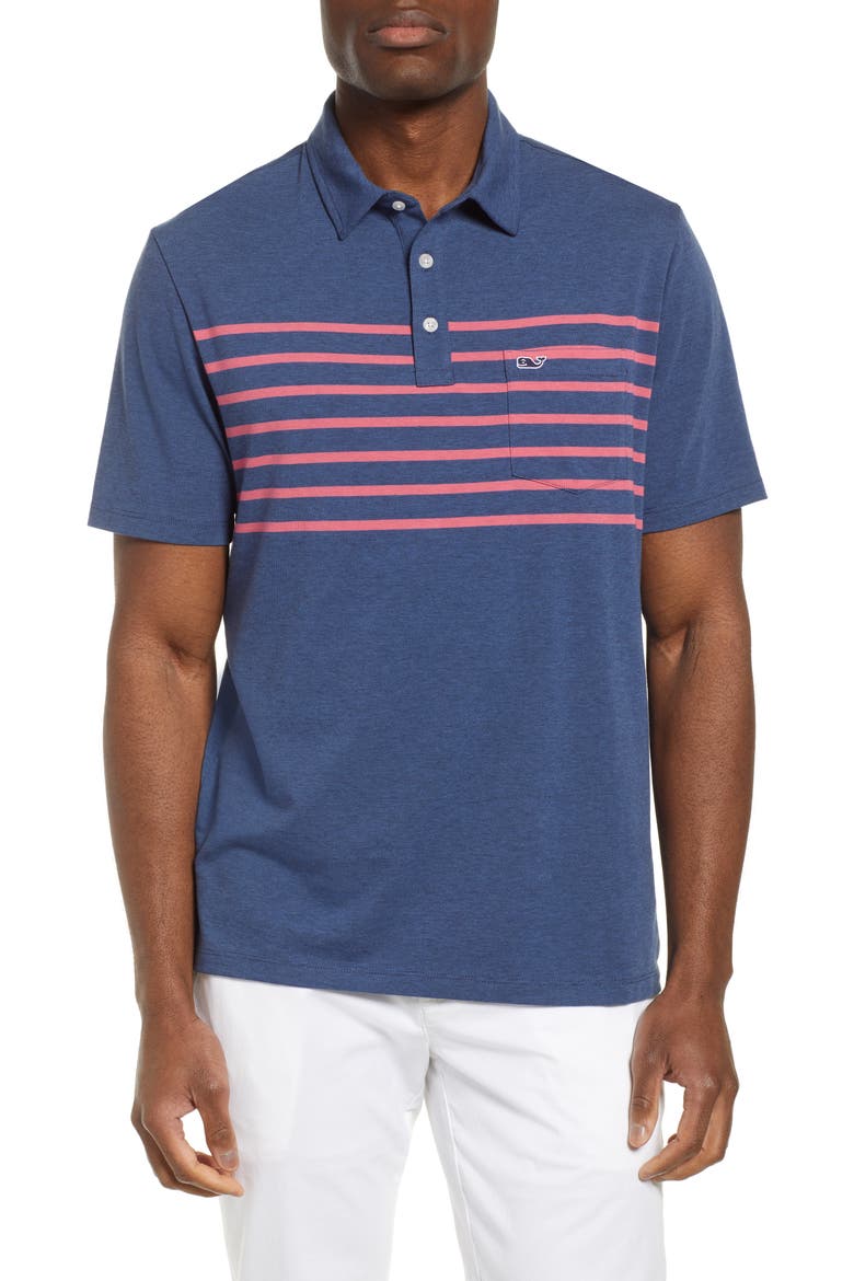 Edgartown Placed Stripe Polo, Main, color, MOONSHINE
