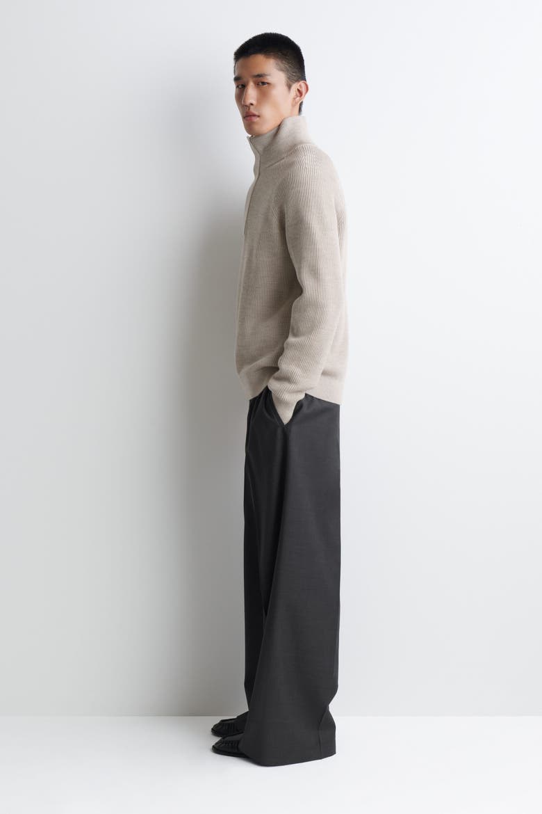 Ribbed Wool Half-Zip Sweater, Alternate, color, BEIGE