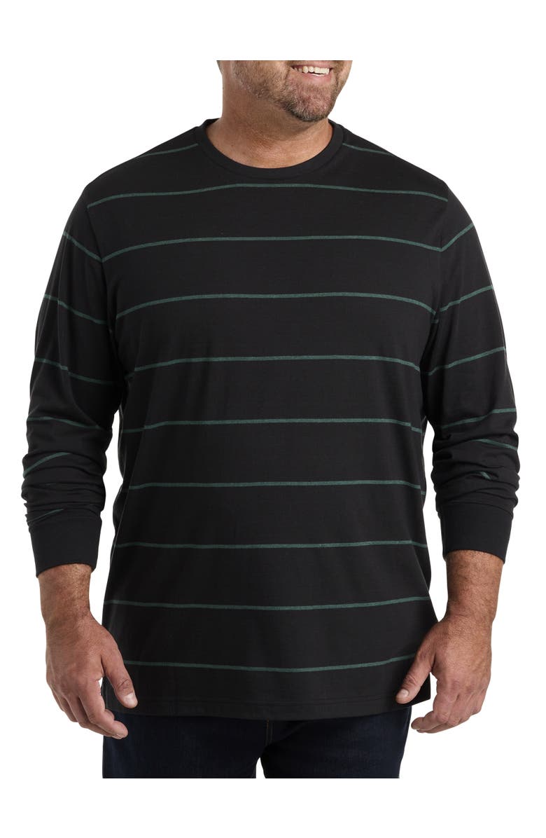 Harbor Bay by DXL Big & Tall Moisture-Wicking Long-Sleeve Striped T-Shirt, Main, color, Caviar Multi