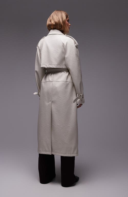 Topshop Belted Faux Leather Trench Coat In Beige