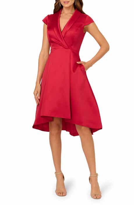 Adrianna Papell Box Pleat High-Low Mikado Dress