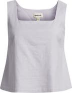 Open Edit Square Neck Sleeveless Linen Blend Top