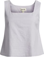 Open Edit Square Neck Sleeveless Linen Blend Top