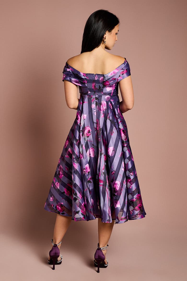 Petite Stripe Organza Midi Dress, Alternate, color, Purple