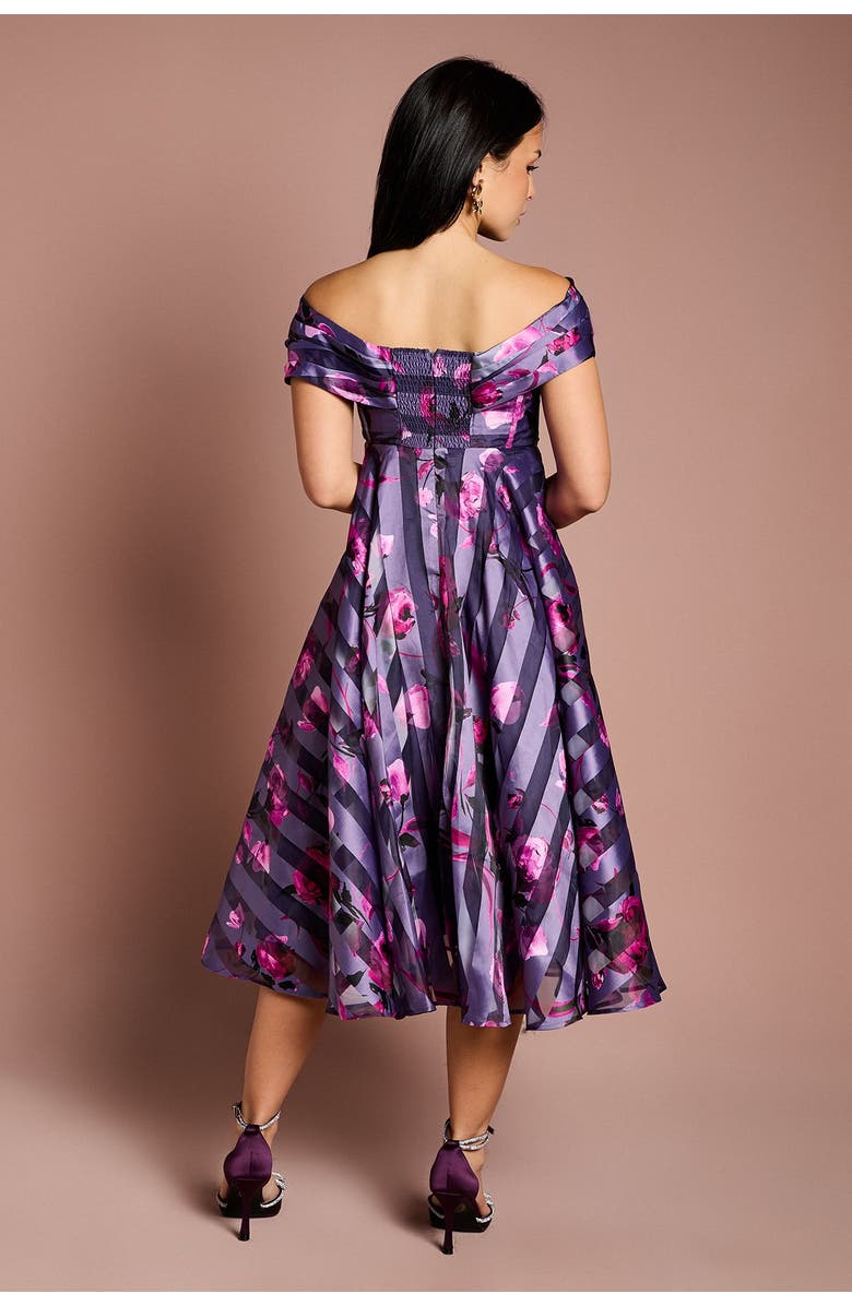 Coast Petite Stripe Organza Midi Dress, Alternate, color, Purple