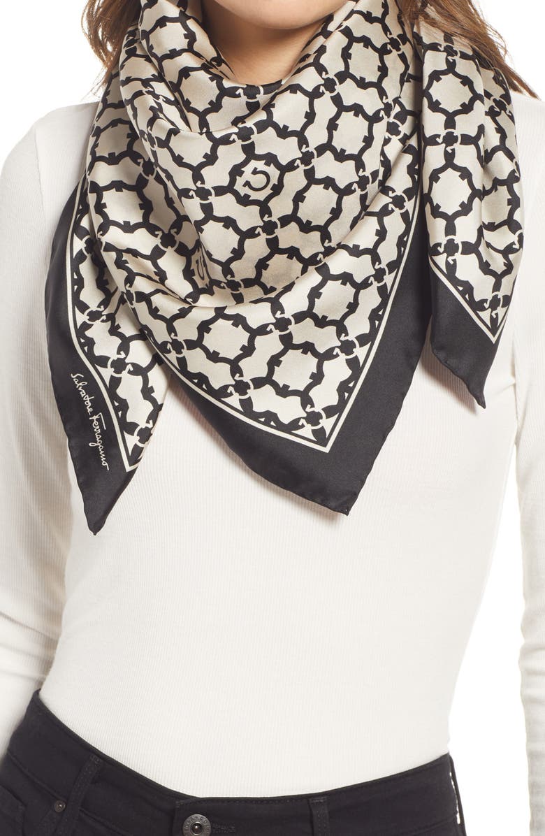 FERRAGAMO Salvatore Ferragamo Gancini Square Silk Scarf, Alternate, color,