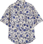 Derek Lam 10 Crosby Keaton Floral Elbow Sleeve Cotton Button-Up Shirt