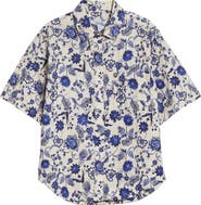 Derek Lam 10 Crosby Keaton Floral Elbow Sleeve Cotton Button-Up Shirt