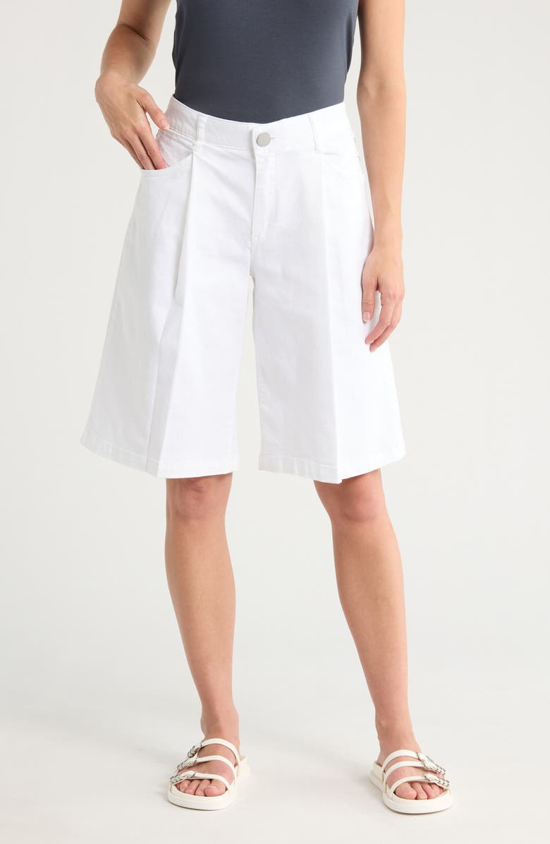Democracy Pleated Front Denim Bermuda Shorts, Main, color, Optic White