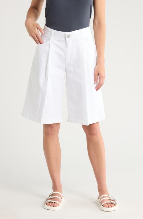 Pleated Front Denim Bermuda Shorts