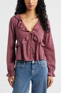 BP. Ruffle Tie Neck Button-Up Shirt