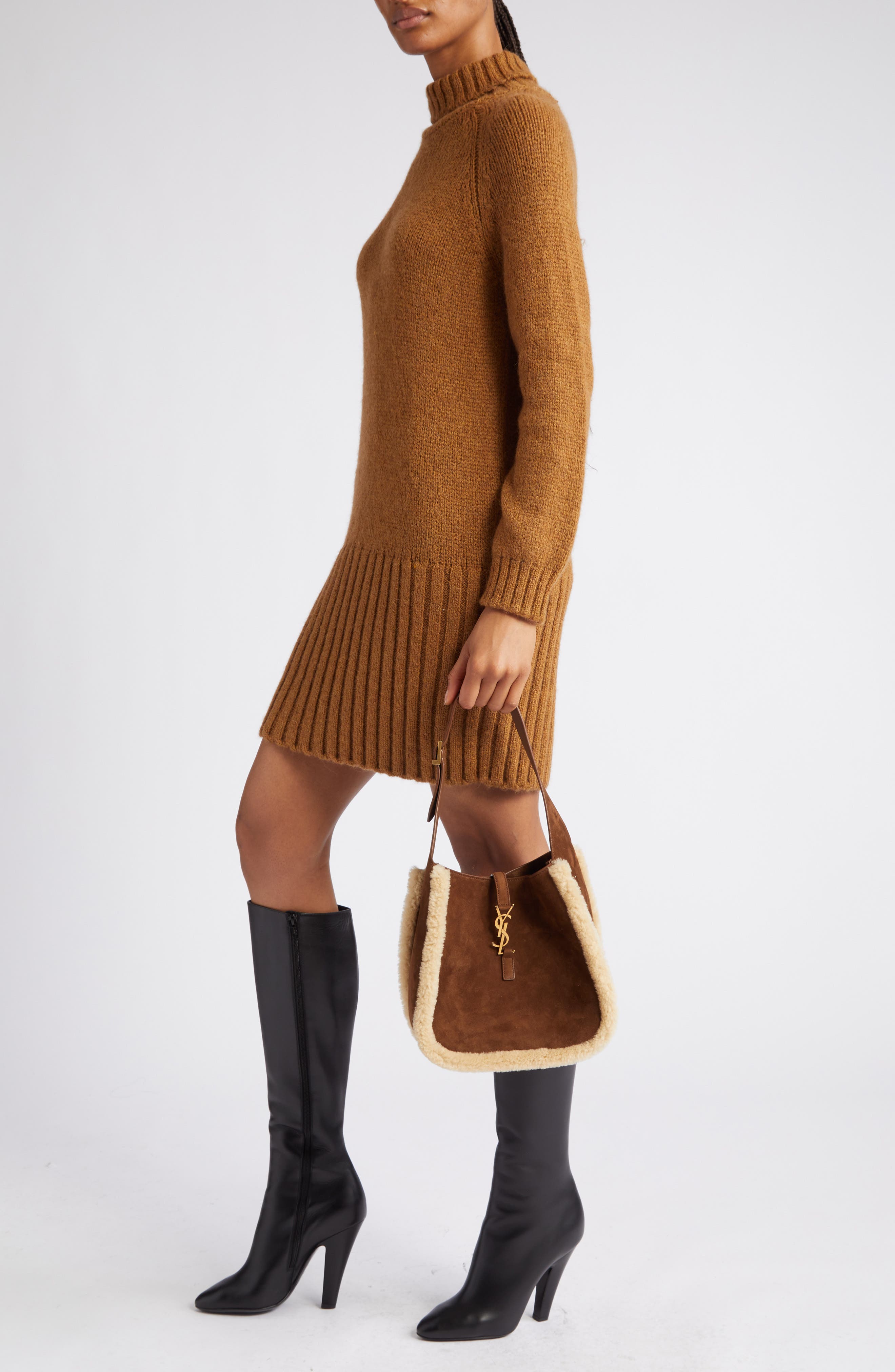 Saint Laurent Small Le 5 à 7 Genuine Shearling Hobo Bag, Alternate, color, 