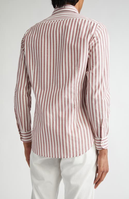 Eleventy Stripe Cotton & Linen Button-up Shirt In Berry