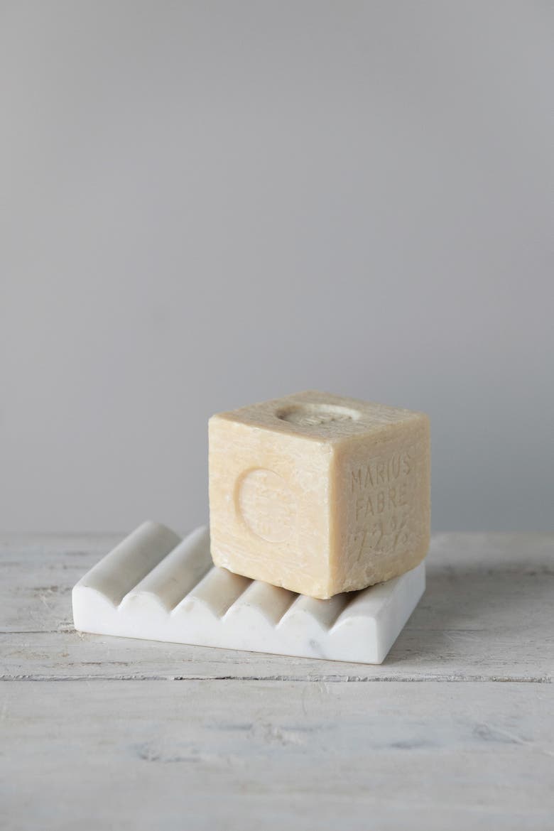 Contemporary Carved Marble Soap Dish for Bathrooms, Alternate, color, White