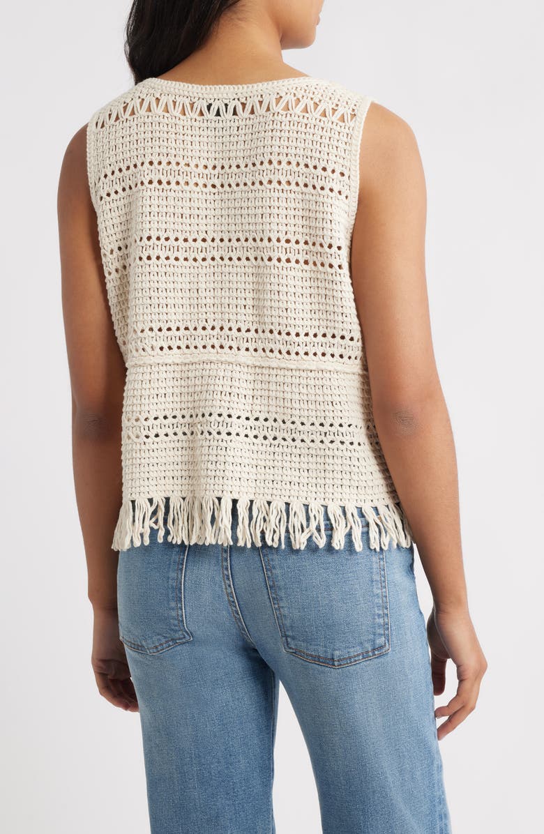Bobeau Fringe Open Stitch Sweater Tank, Alternate, color, Light Oatmeal