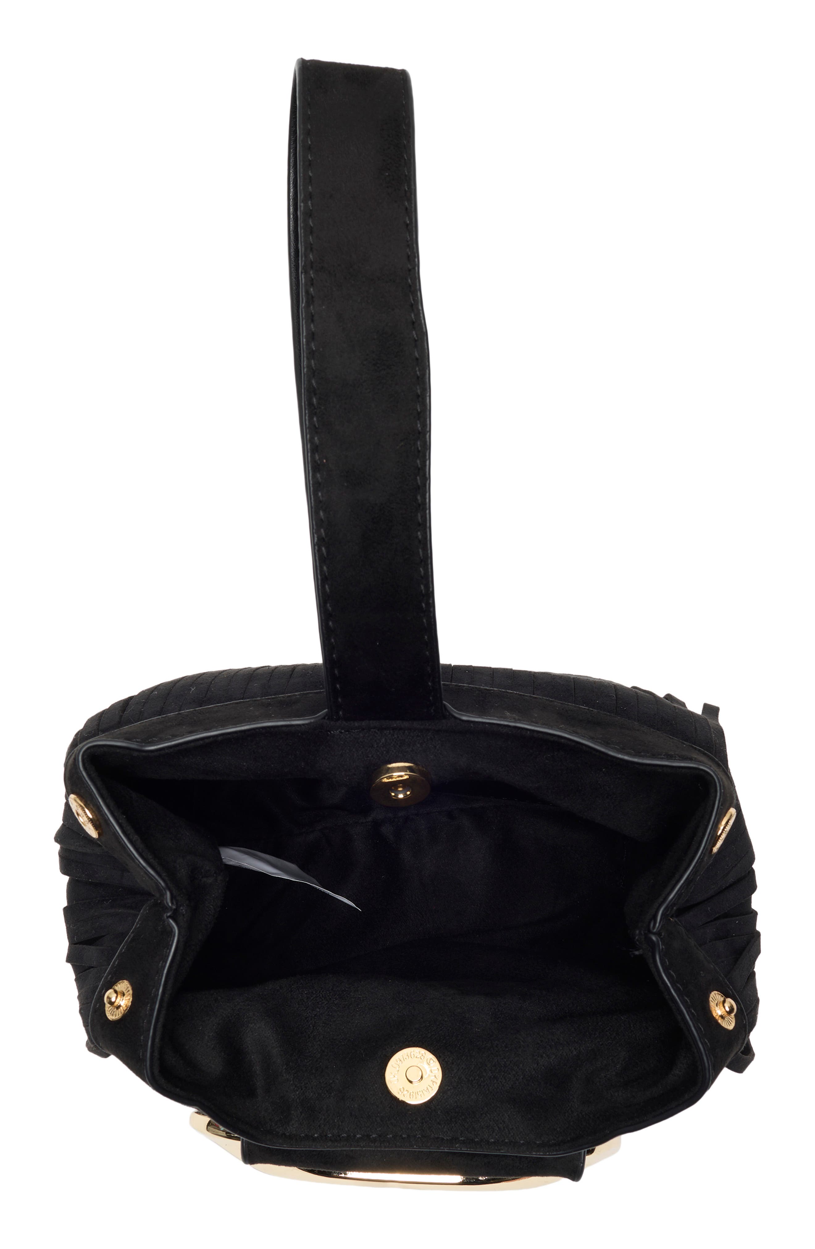 Dolce Vita Fringe Trim Mini Bucket Bag, Alternate, color, Black