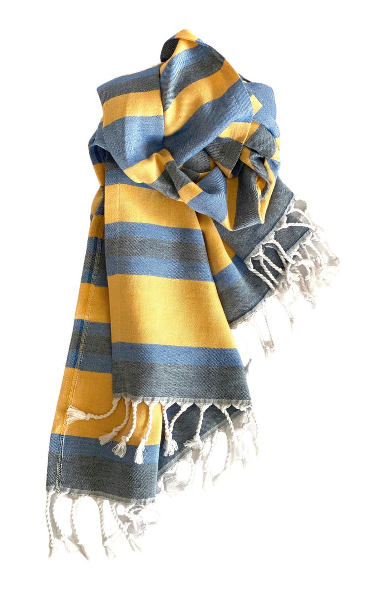 Eco Hilana Samara Striped Blue & Yellow Turkish Towel, Alternate, color, Blue & Yellow