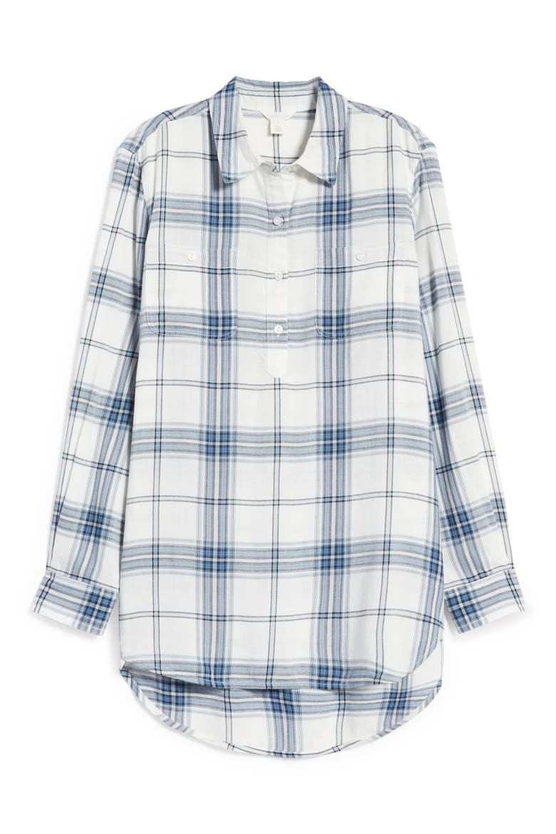 Plaid Popover Tunic, Alternate, color, IVORY- NAVY PLAID