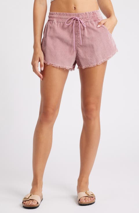 Scenic Drawstring Waist Fray Hem Cotton Twill Shorts