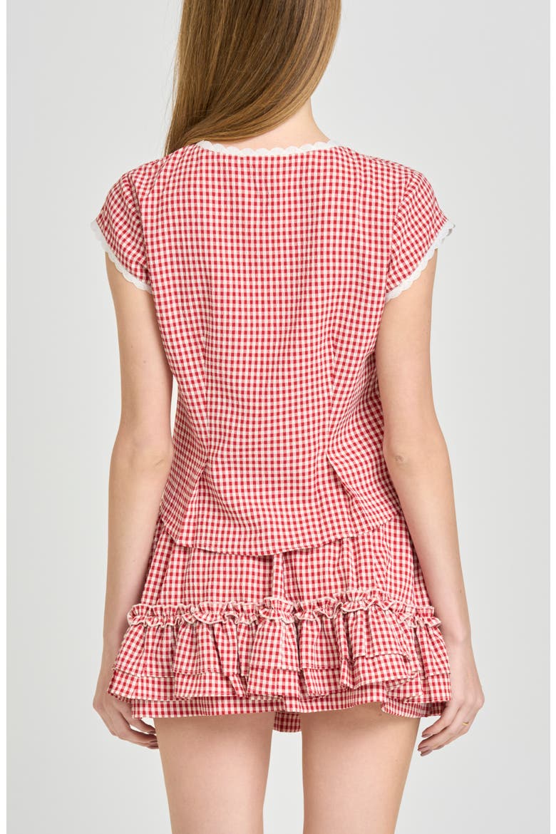 Aria Gingham Crop Button-Up Top, Alternate, color, RED