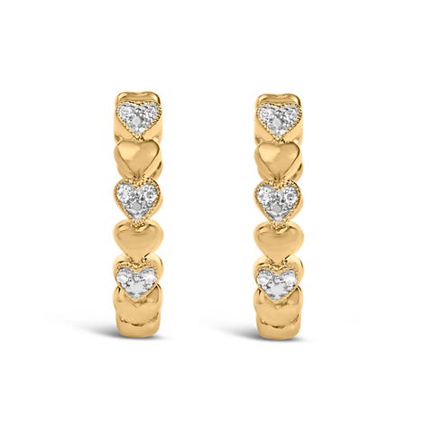 Gold Vermeil Diamond Accent Mini Heart Hoop Earring