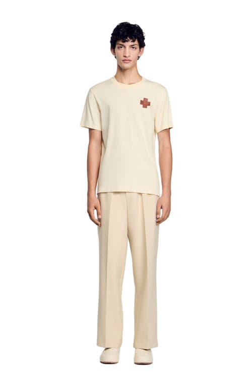 Sandro Mens Naturels Cross Patch Round-neck Cotton T-shirt Xs In Oats