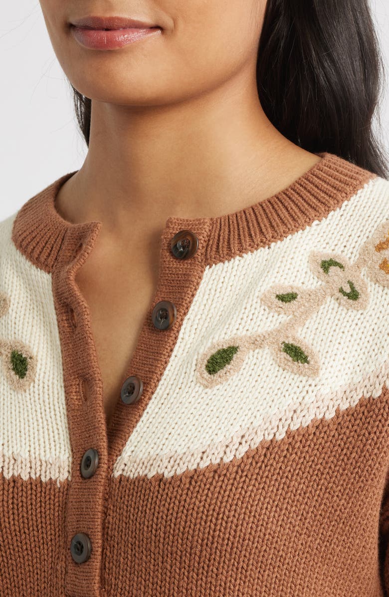 Pendleton Floral Accent Cotton & Merino Wool Henley Sweater, Alternate, color, Spice Brown