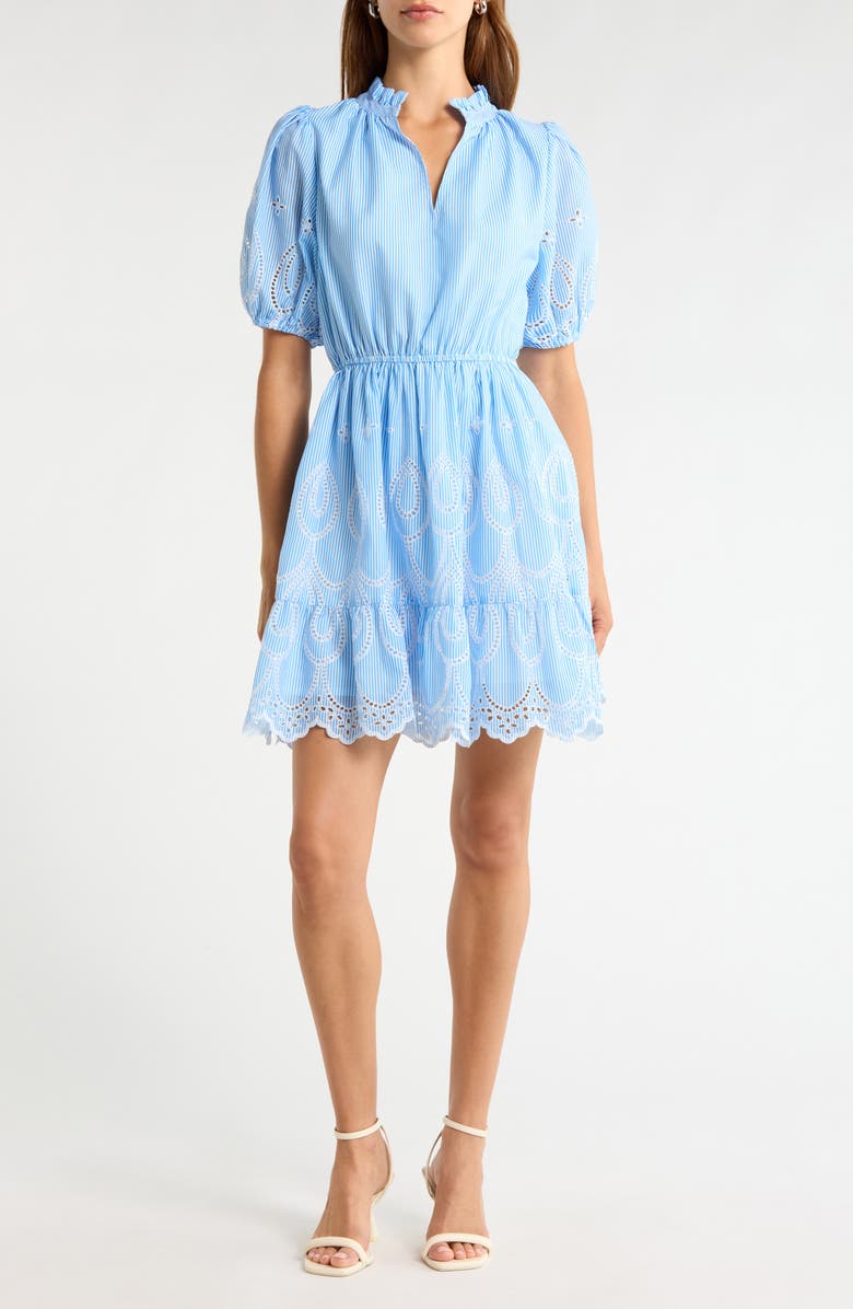 SUGARLIPS Geyser Eyelet Trim Marissa Dress, Main, color, White-Blue