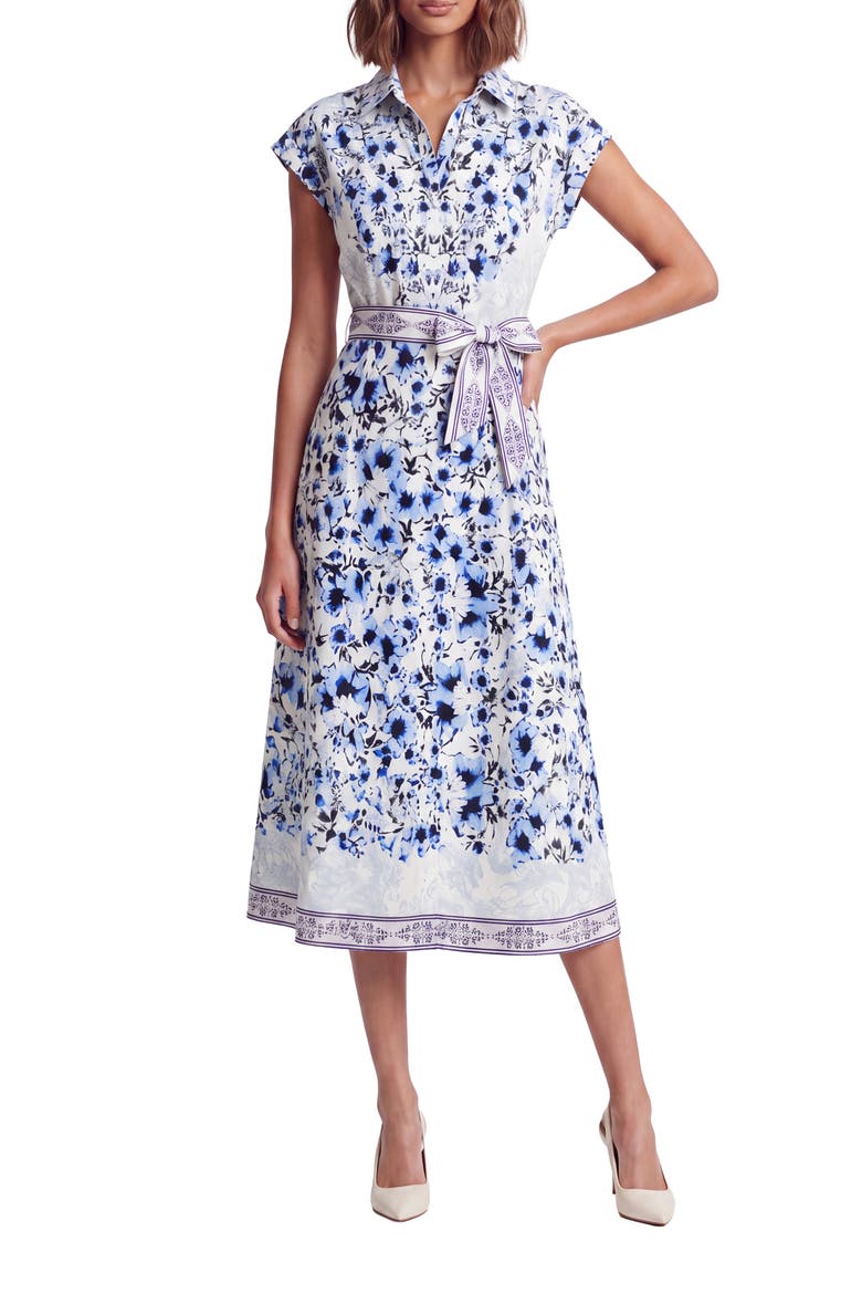 Kira Tie Waist Midi Dress, Main, color, BLUE FLORAL
