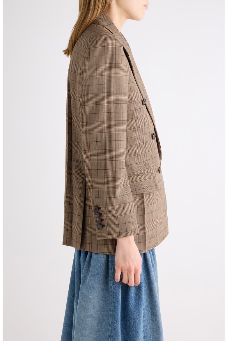 Check Double Breasted Wool Blazer, Alternate, color, BROWN/ BEIGE