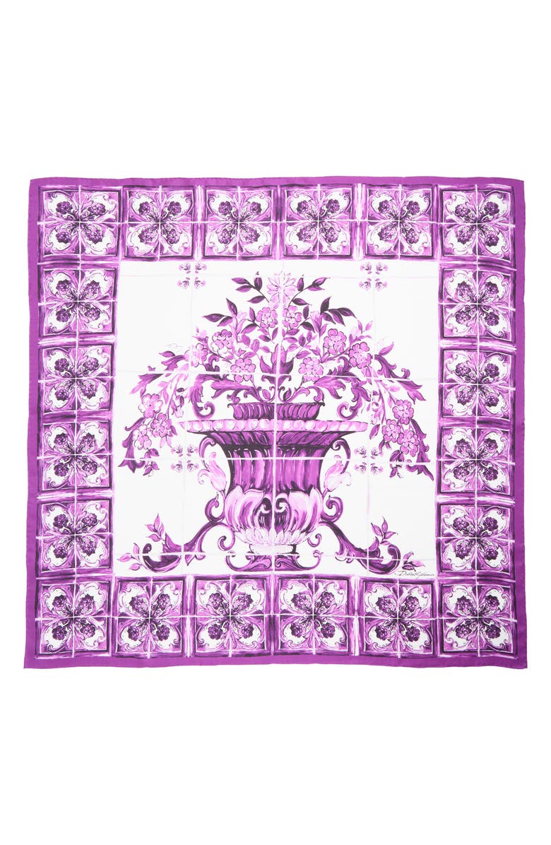 Dolce&Gabbana Mediterraneo Square Silk Scarf, Main, color, Hp3oa Azulejos Fdo Viola