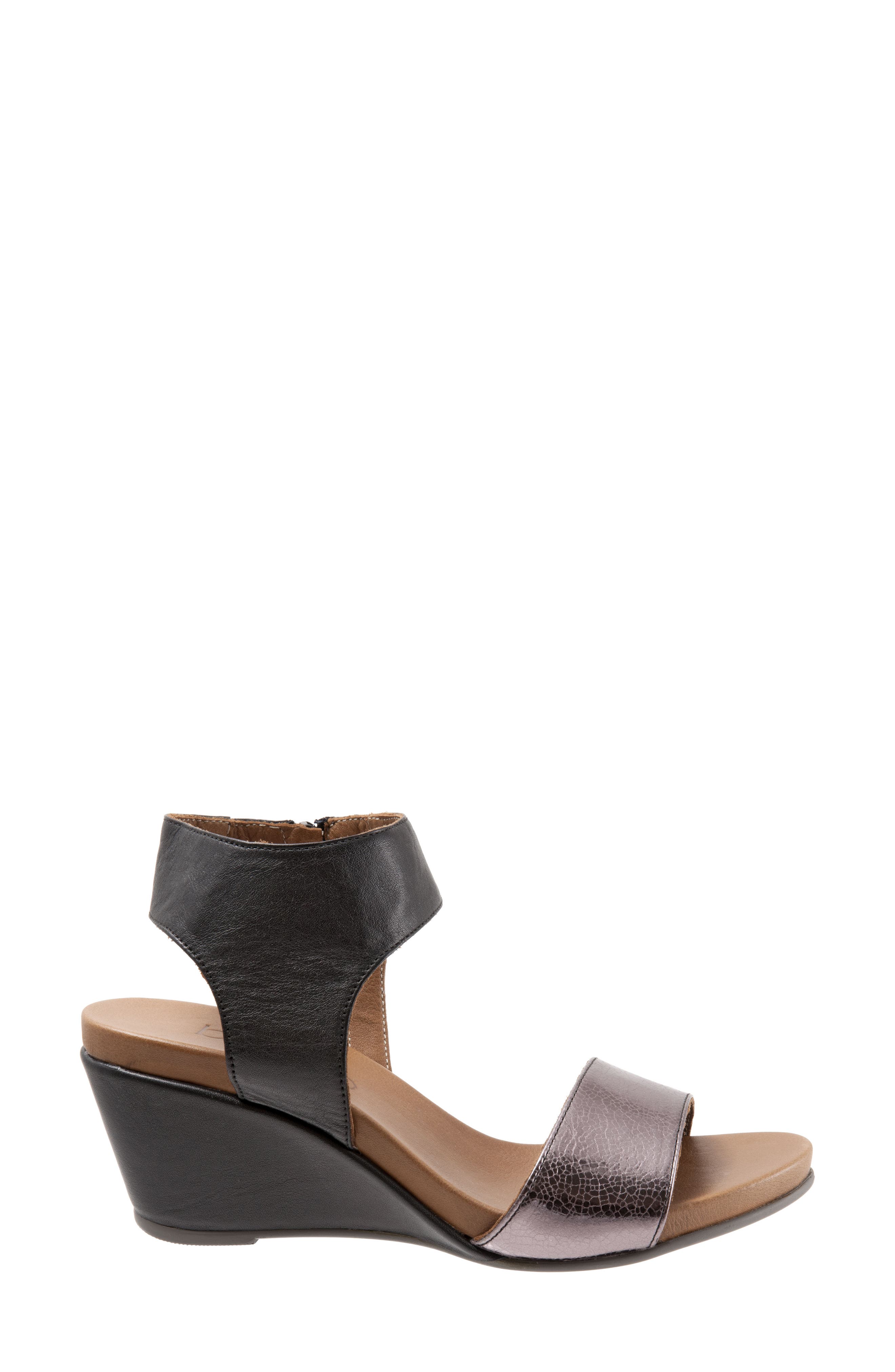 Ida Wedge Sandal, Alternate, color, PEWTER METALLIC/ BLACK LEATHER