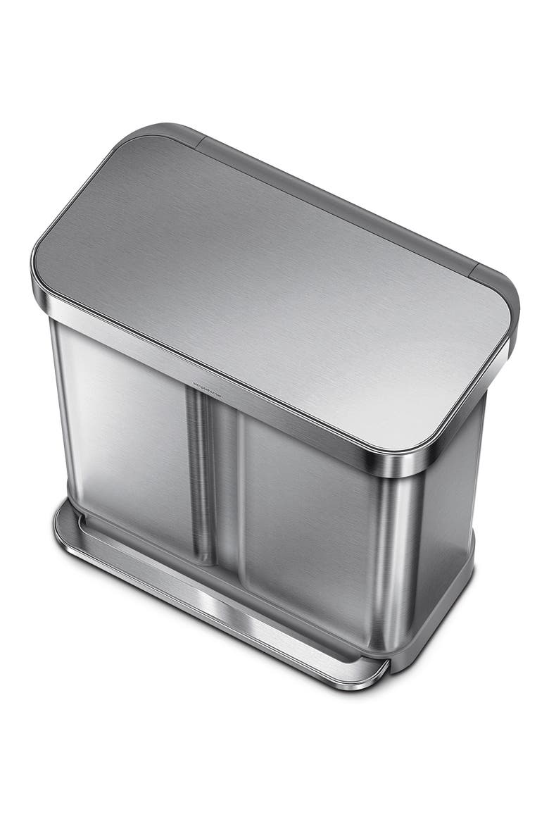 58L recycler rectangular step can, Alternate, color, BRUSHED STAINLESS STEEL