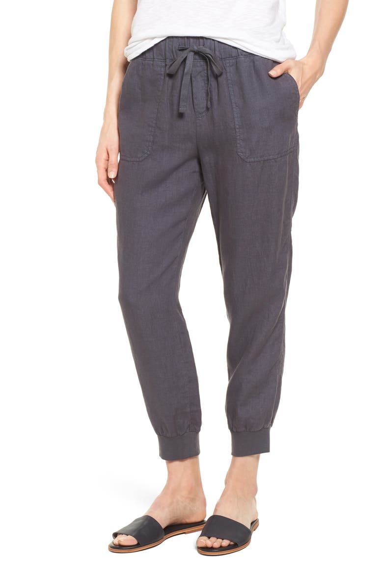 Linen Joggers, Main, color, GREY EBONY