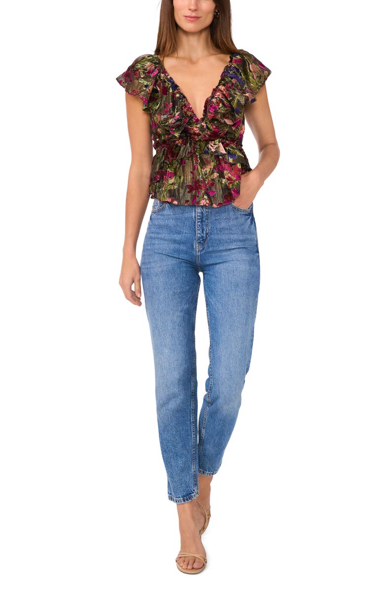 Parker The Cara Ruffle Peplum Top, Alternate, color, Black Multi