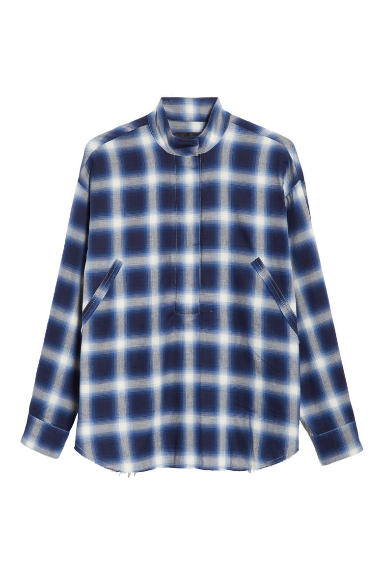 Josie Half Zip Plaid Shirt, Alternate, color, BLUE CHECKS