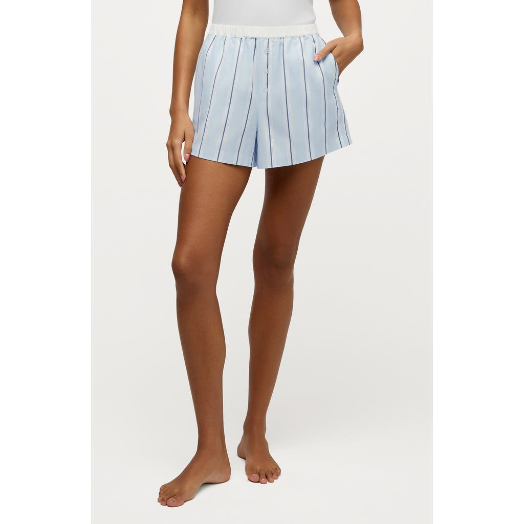 Petite Plume Coastal Stripe Pajama Shorts in Blue at Nordstrom, Size X-Small