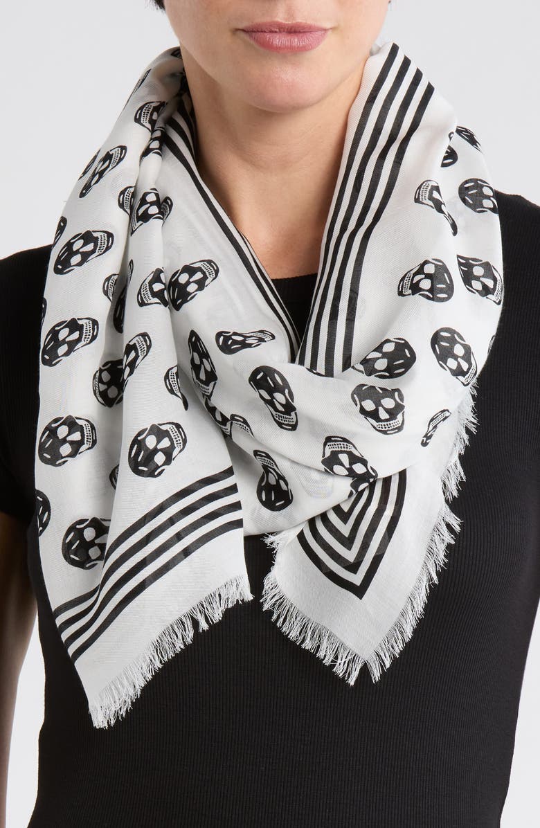 McQueen Skull Print Scarf, Main, color, Ivory Black