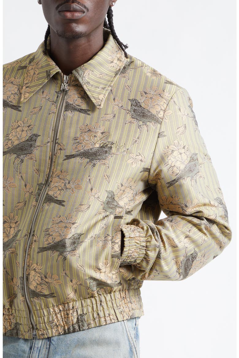 Striped Floral Print Blouson Zip Jacket, Alternate, color, FOREST ARCHIVED
