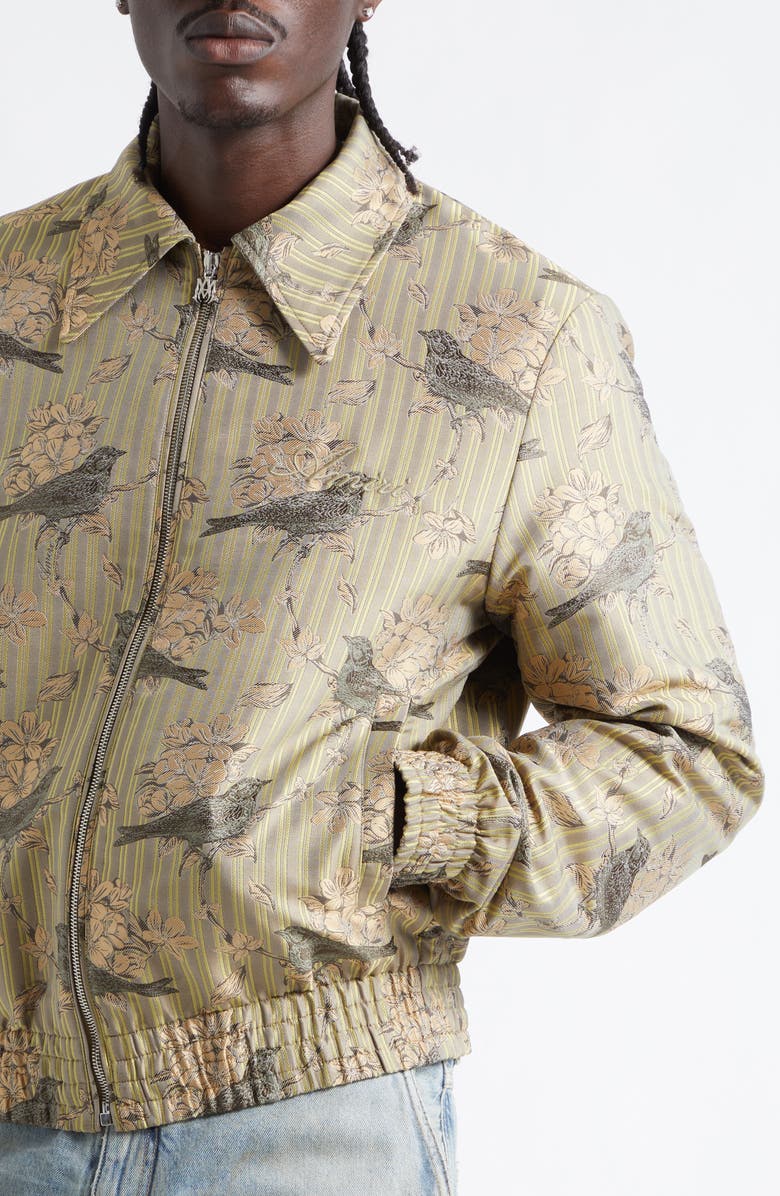 AMIRI Striped Floral Print Blouson Zip Jacket, Alternate, color, Forest Archived