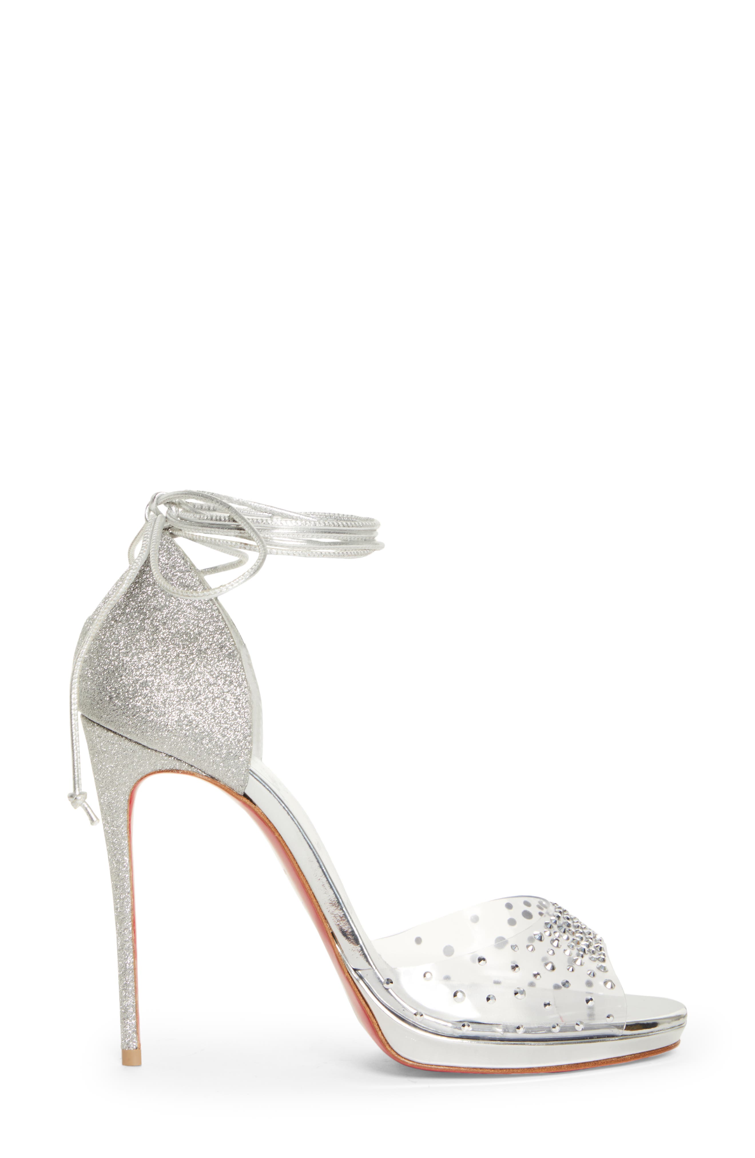 Degratina Crystal Embellished Ankle Tie Sandal, Alternate, color, VERSION SILVER
