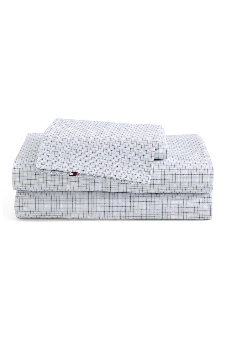 New England Plaid Cotton Percale Sheet Set, Main, color, BLUE