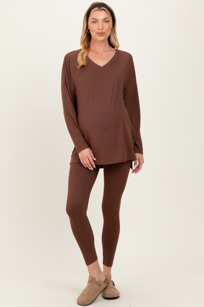 Brushed Knit Oversized Top And Legging Set, Main, color, Brown