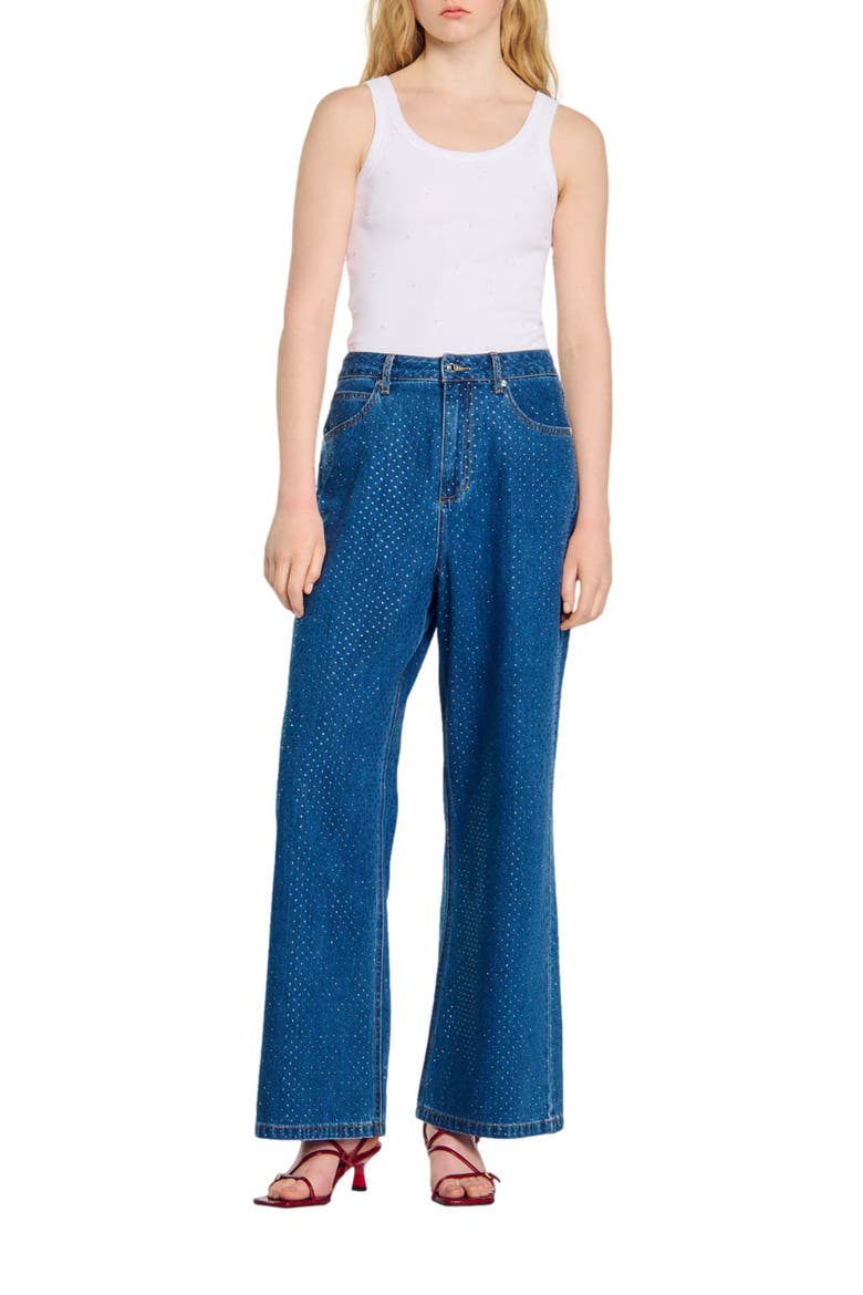 Wide-leg rhinestone jeans, Main, color, Blue jean